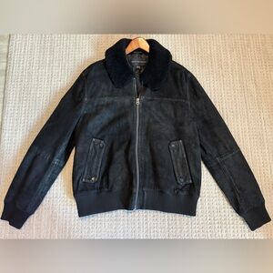 Suede Bomber Jacket with Shearling Collar